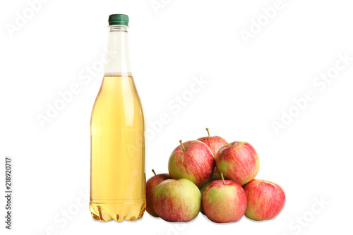 Apple cider in a bottle isolated on white.