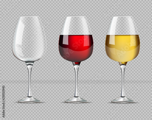 Red and white wine glasses isolated Vector realistic. Also an Empty glass template illustrations
