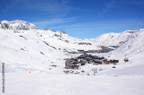 Mountain view of Tignes ski resort in winter © Marina Karkalicheva