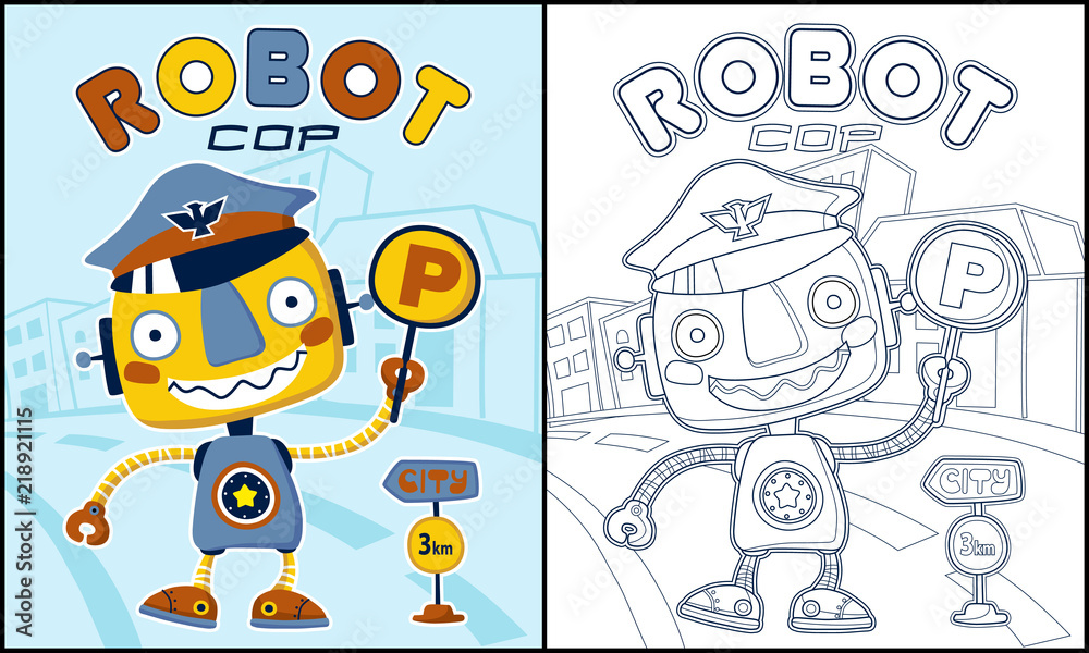 Coloring book vector with  funny robot cartoon