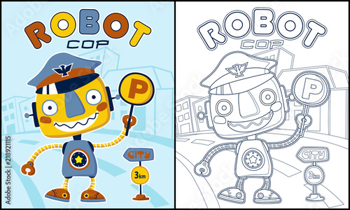 Coloring book vector with funny robot cartoon