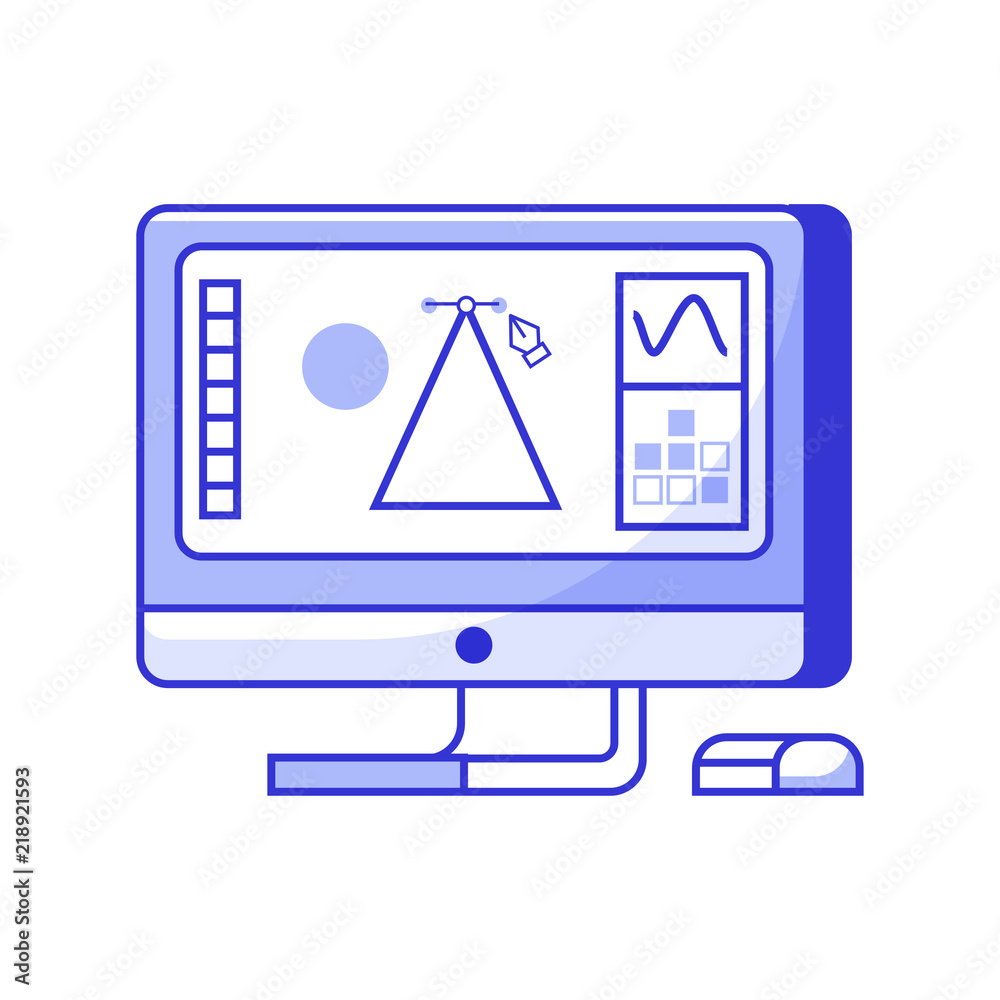 Digital drawing working process with screen and graphic redactor interface. Professional designer monitor icon. Digital drawing working process with screen and graphic redactor interface. Professional designer monitor icon.