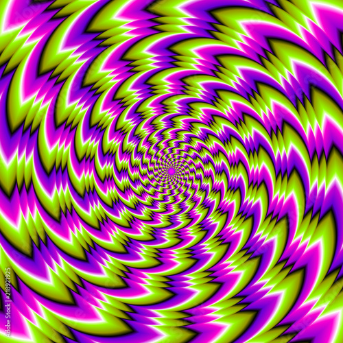 Abstract green, pink and purple background. Spin illusion.