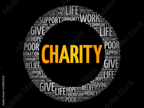 Charity word cloud collage, business concept background