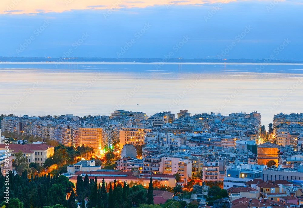 Cityscape Thessaloniki, twilight. Greece.