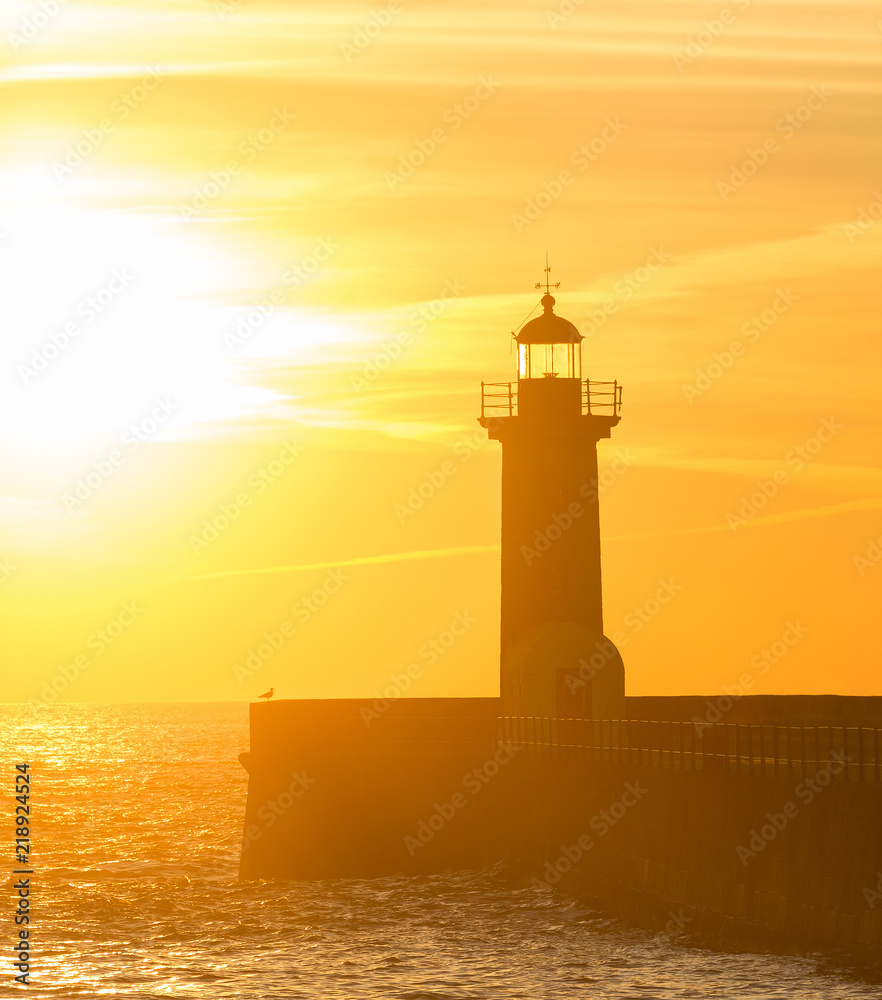 Lighthouse at sunset. Porto, Portugal