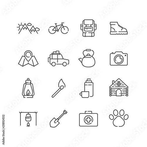 Set of camping icons, line style.