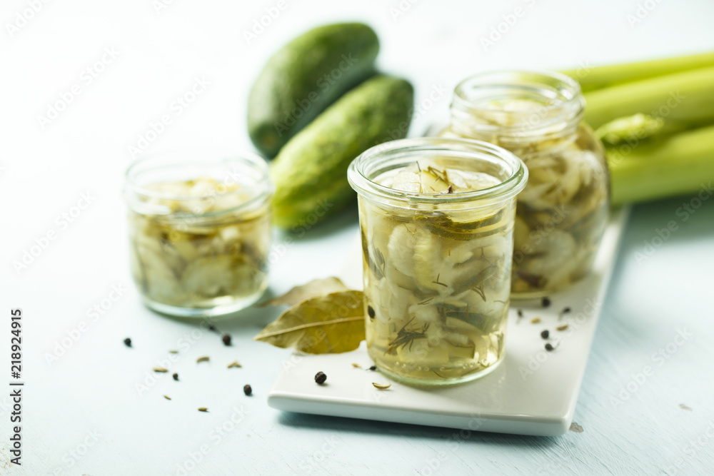 Pickled cucumbers in the jars Pickled cucumbers in the jars