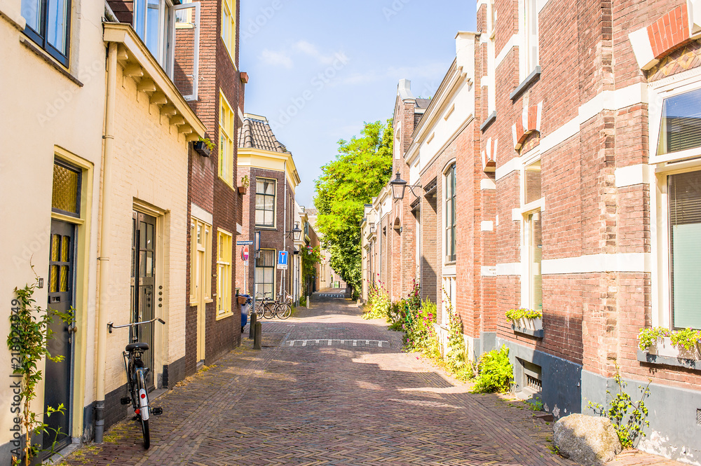 The historic center of Utrecht with typical colonial houses. Utrecht is  the fourth largest city in the Netherlands.