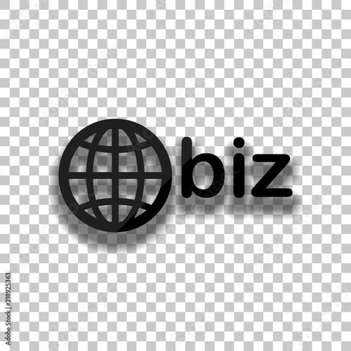 domain for business, globe and biz. Black glass icon with soft s