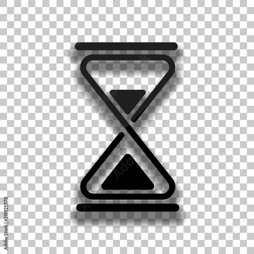 hourglass, simple icon. Black glass icon with soft shadow on tra