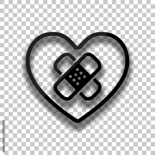 broken heart with patch. linear symbol with thin outline. simple