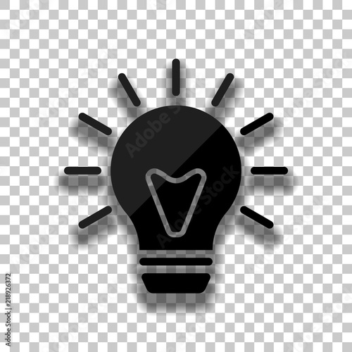 old bulb with light. simple single icon. Black glass icon with s