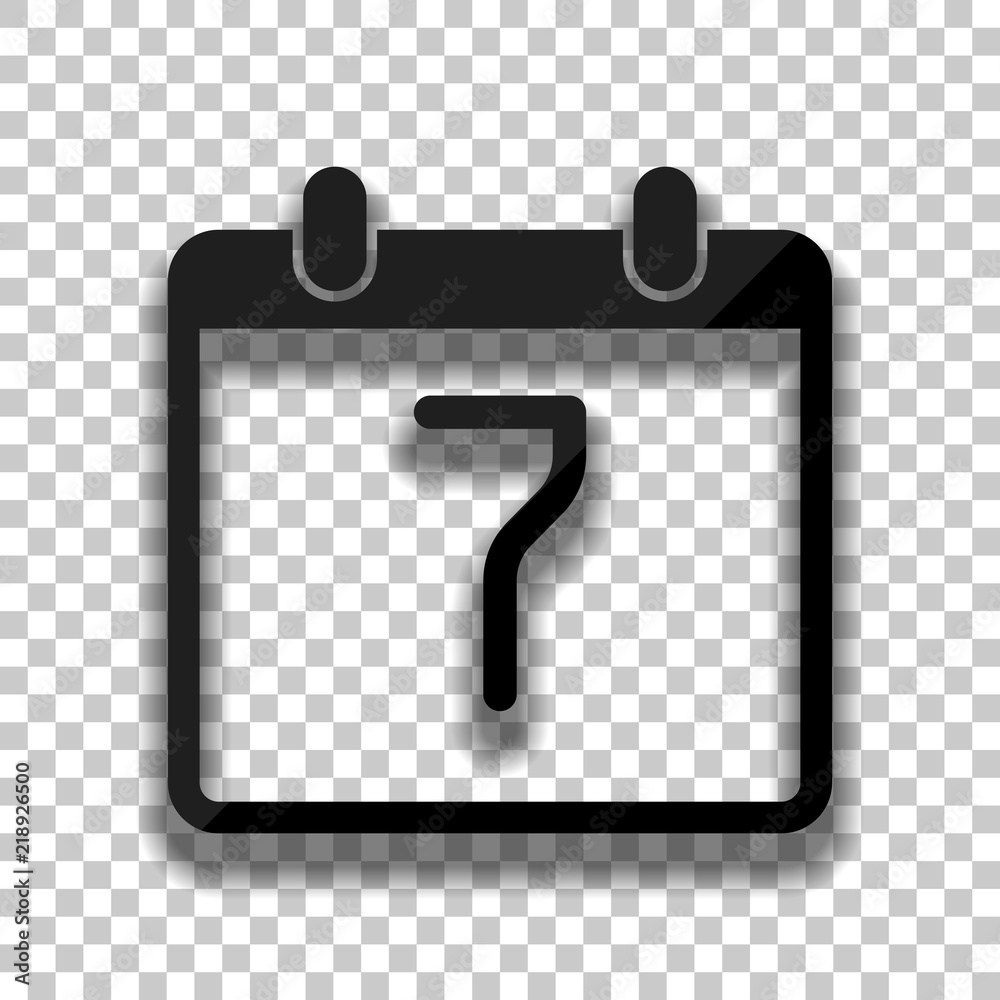 calendar with 7 day, simple icon. Black glass icon with soft sha calendar with 7 day, simple icon. Black glass icon with soft sha