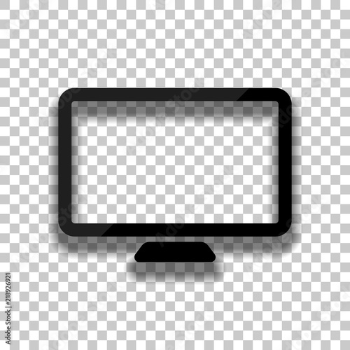 Computer monitor or modern TV. Simple icon. Black glass icon wit