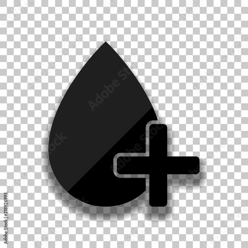 drop of blood and medical cross. simple icon. Black glass icon w