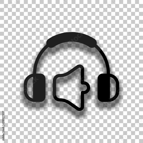 Headphones and volume level. Mute volume level. Simple icon. Bla