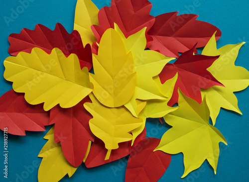 Leaves of paper fall red, orange, yellow leaf fall