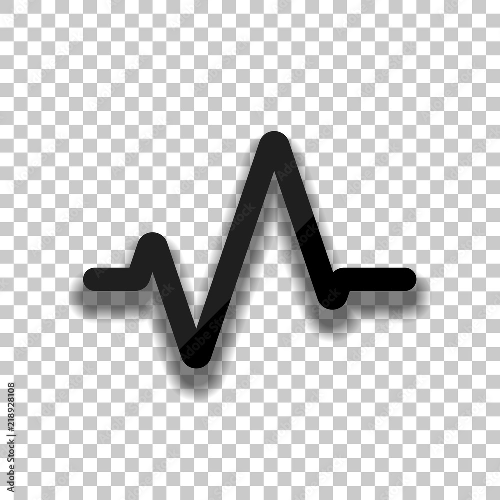Simple pulse icon. Black glass icon with soft shadow on transpar Simple pulse icon. Black glass icon with soft shadow on transpar