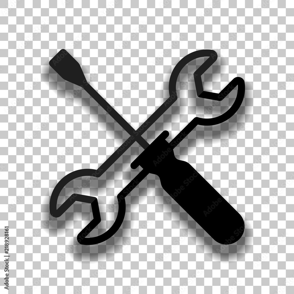 Repair service, wrench and screwdriver, tools. Black glass icon Repair service, wrench and screwdriver, tools. Black glass icon