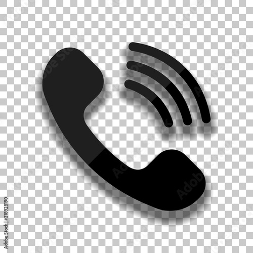 Ringing phone icon. Retro symbol. Black glass icon with soft sha