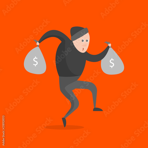 Cartoon Thief Character on a Orange Background. Vector