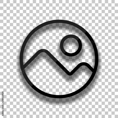 Simple picture icon. Linear symbol, thin outline. Black glass ic