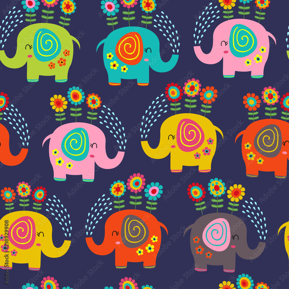 Fototapeta premium seamless pattern with floral elephants - vector illustration, eps