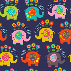 Crédence de cuisine Éléphant patrons Éléphants fleuris motif floral  © nataka