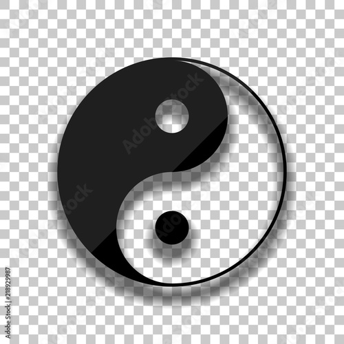 yin yan symbol. Black glass icon with soft shadow on transparent