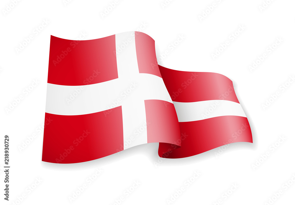 Waving Denmark flag on white background. - obrazy, fototapety, plakaty 
