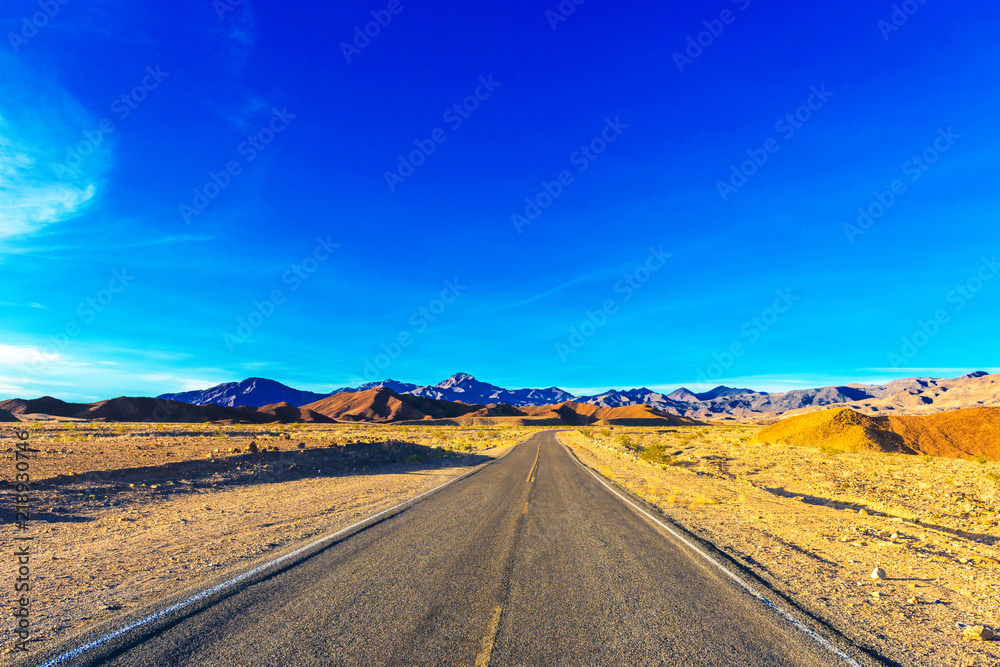 Road in the Valley of Death, California, USA. Copy space for text.