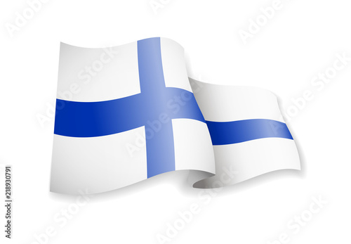 Waving Finland flag on white background. Fototapet