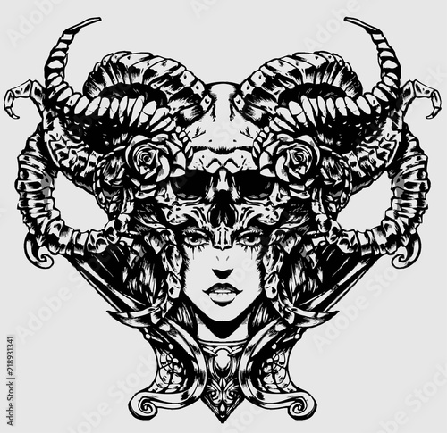 Beautiful woman with horns on her head