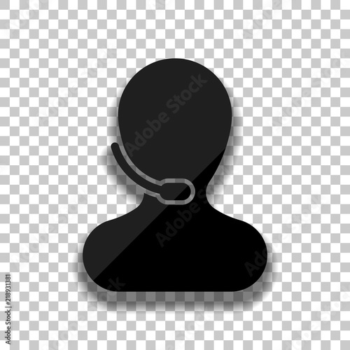 Person with microphone. Call center. Black glass icon with soft