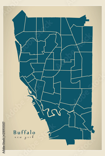 Modern City Map - Buffalo New York city of the USA with neighborhoods