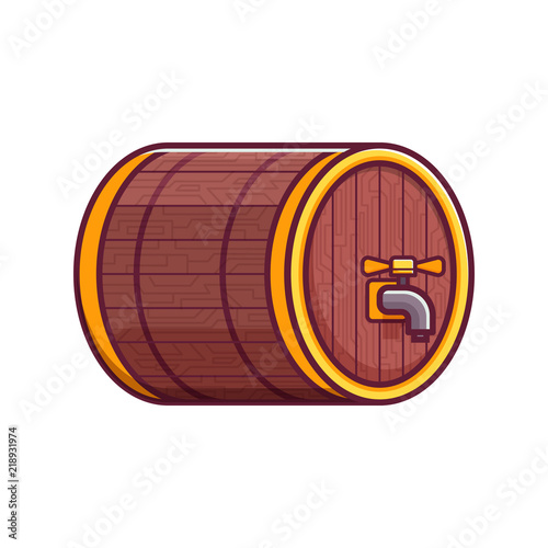 Oktoberfest craft beer wooden keg or barrel with tap icon. Oak cask of ale. Brewery or beer festival symbol, emblem or logotype.