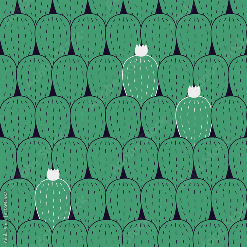 Cactus with flowers seamless vector hand drawn pattern in doodles style. Endless print for fabric, paper, scrapbook, wallpaper, background