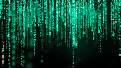 Digital background green matrix. Binary computer code. Hacker concept. 3d rendering
