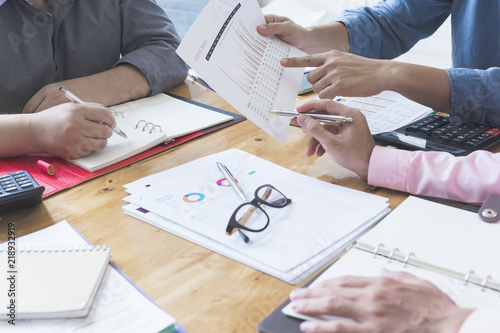 Administrator business man financial inspector and secretary making report, calculating or checking balance. - Business Concept