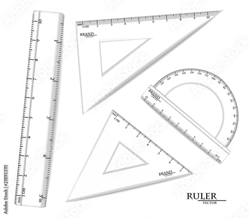 Transparent Rulers set Vector realistic. Drawing set isolated on white. Metric measures imperials