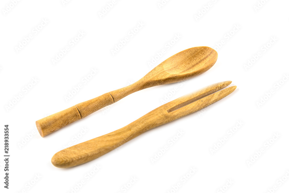 Mini Wooden spoon and fork isolated on white Mini Wooden spoon and fork isolated on white