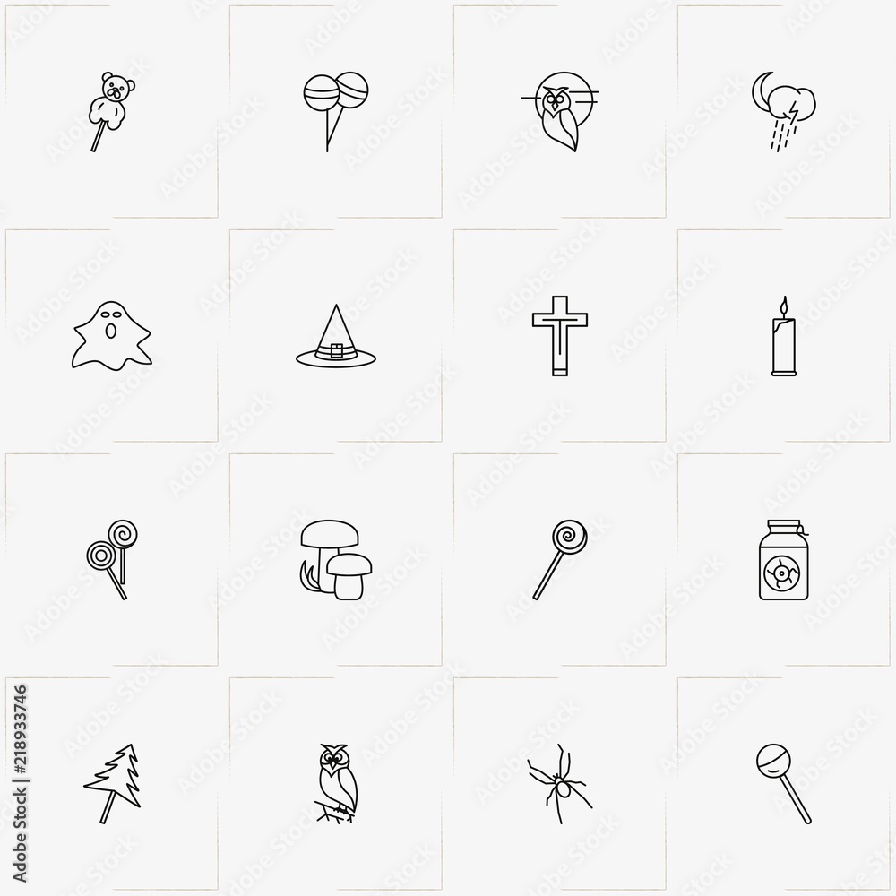 Halloween line icon set with lollipop, spider and candle