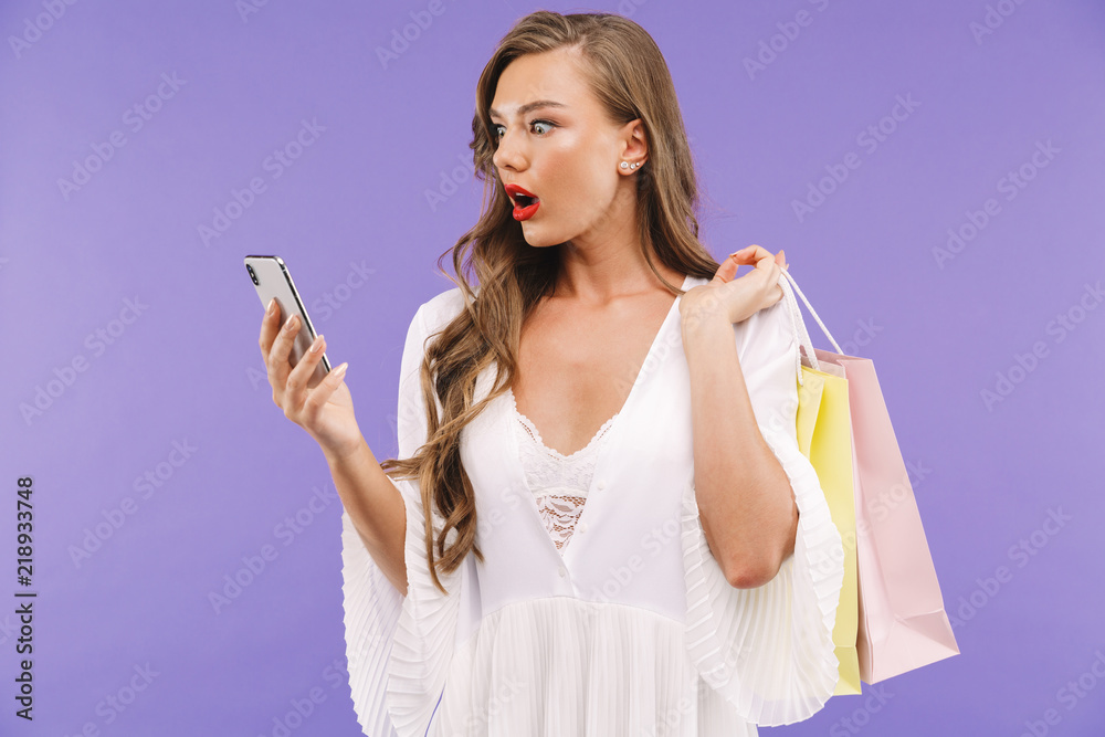 Full length portrait of a surprised young woman Full length portrait of a surprised young woman
