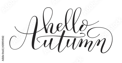 Brush Pen lettering   Hello autumn    isolated on background. Handwritten vector Illustration.