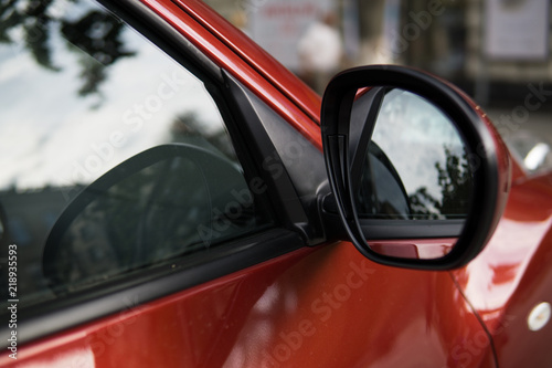 Side mirror of modern car.