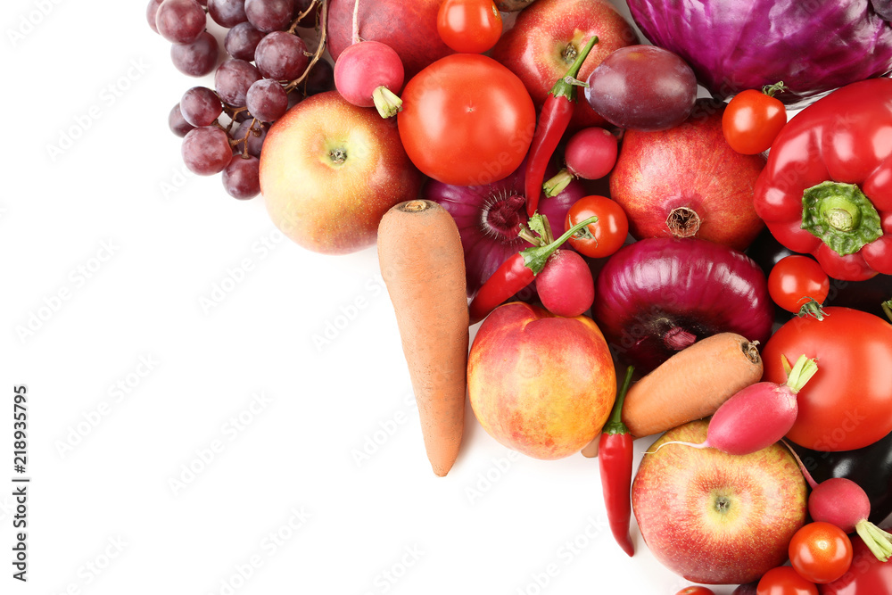 Ripe fruits and vegetables on white background Ripe fruits and vegetables on white background