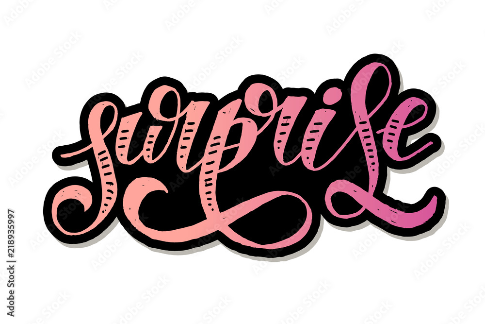 Surprise lettering Calligraphy Brush Text Holiday Vector Sticker Surprise lettering Calligraphy Brush Text Holiday Vector Sticker