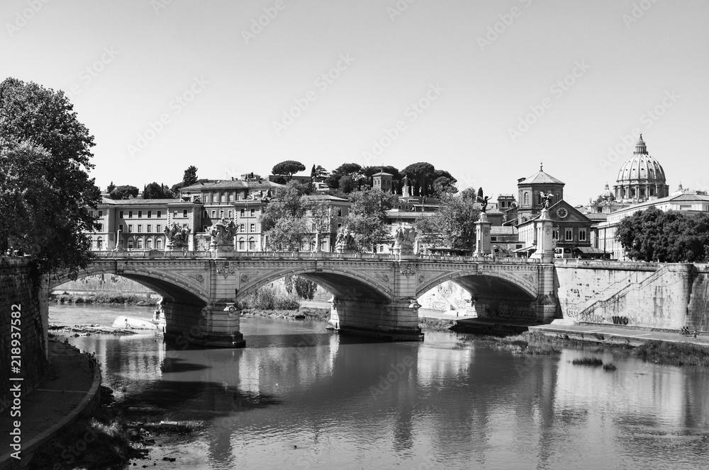 Rome Panorama Italy in black and white - obrazy, fototapety, plakaty 
