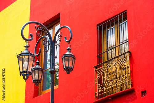 Fotografie View of a retro street lamp on a city street, Buenos Aires, Argentina